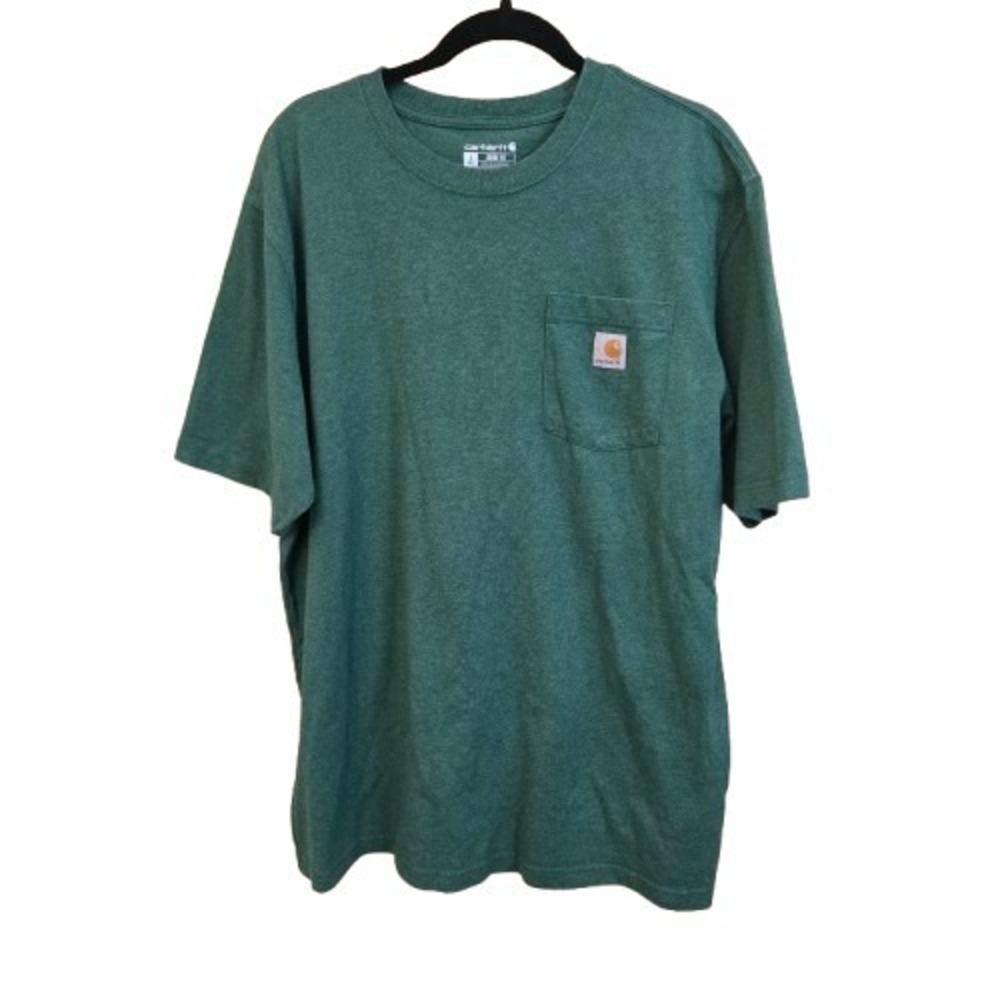 Carhartt Shirt Men Large Tall Green Loose Fit Workwear Short Sleeve T-Shirt EUC